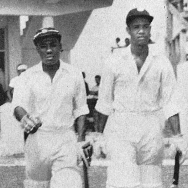 Conrad Hunte (left) and Gary Sobers walk out to bat against Pakistan 1958