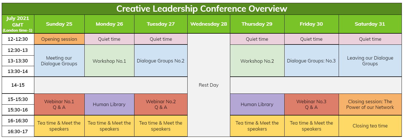 Creative Leadership 2021 updated schedule July 2021