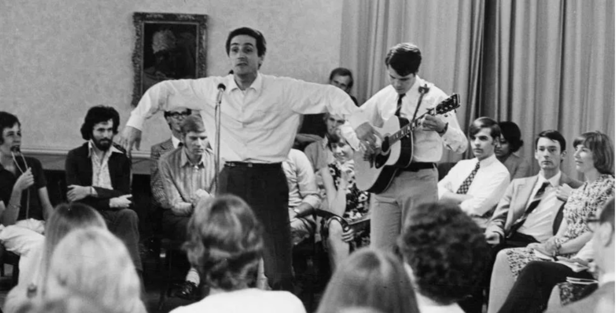Michel Orphelin (centre left) with Georg Hartl, Chris Gill, Jean-Marc Ducker, Peter & Rosemary Thwaites, 1974