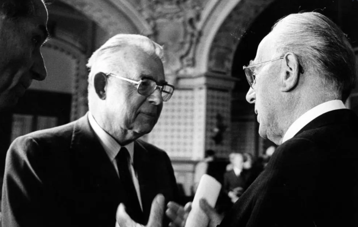 Franz König and Philippe Mottu in Caux 1986, credit: Danielle Maillefer