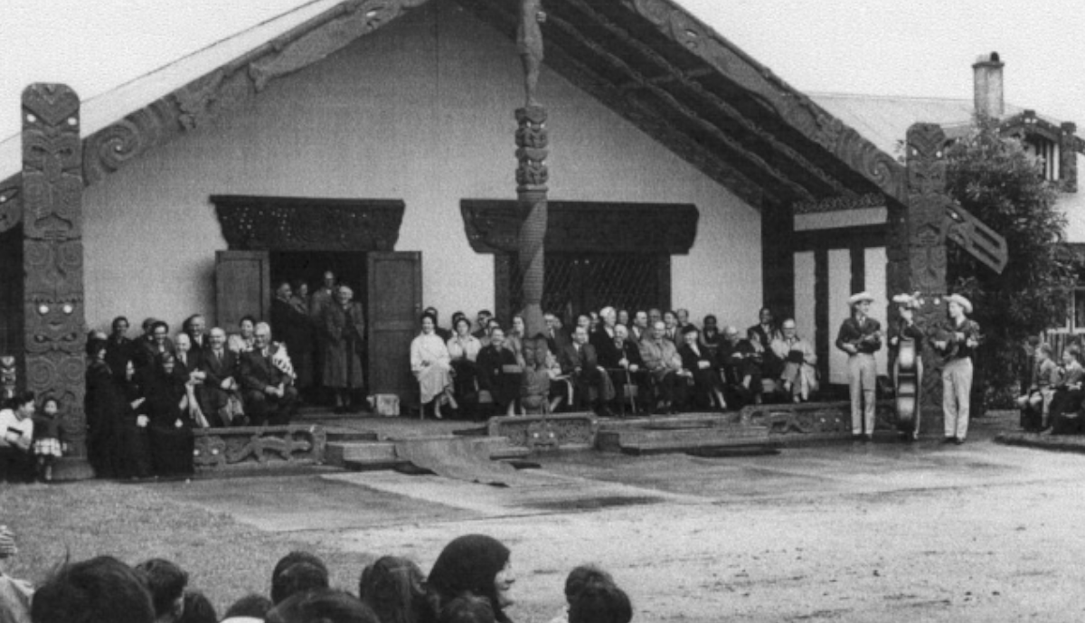 Welcome to Frank Buchman and party by King Koroki on Turangawaewae Marae 1956