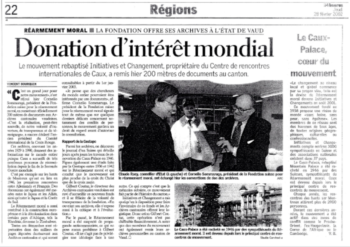 Archives article 28 February 2002 in "24 heures"