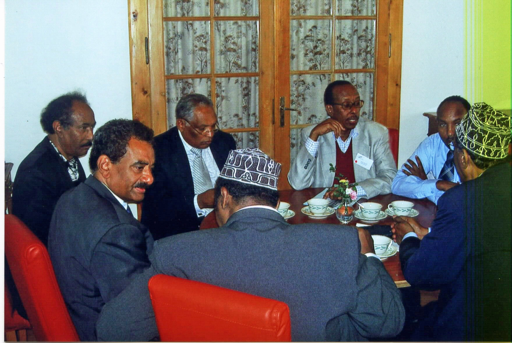 Somalia - First meeting of Benadir and Hawiye – anti-clockwise from right: Sayid Ma’alow, Hassan Mohamud Geeseye, Omar Salad Elmi, Mohamed Abukar Haji Omar, n/a, Khalid Maou Abdulkadir, Dr Ahmed Sharif Abbas