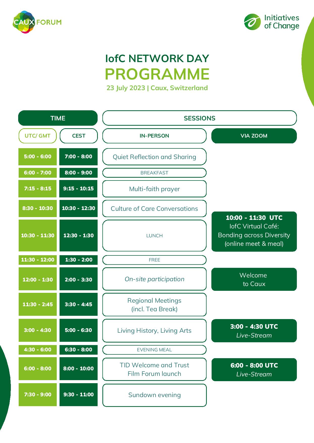 Caux Forum Network Day 2023 Programme 23 July