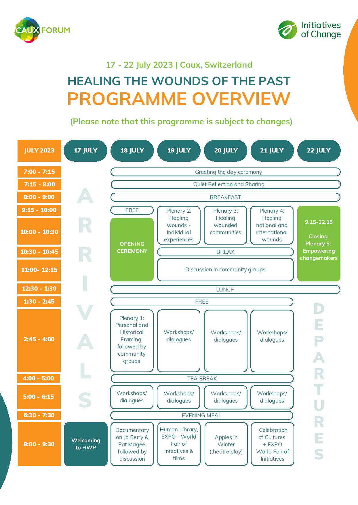 Caux Forum 2023 HWP programme 