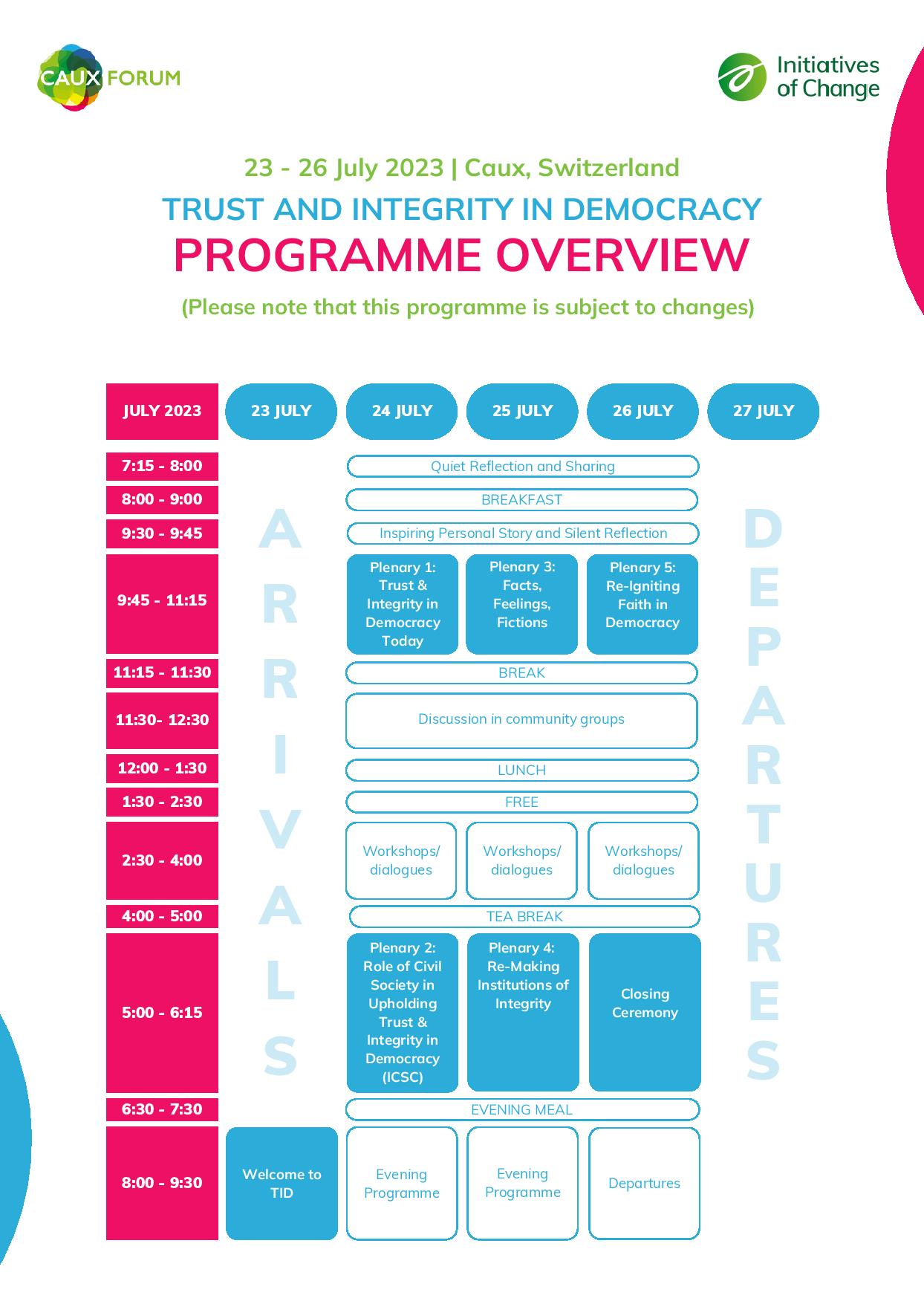 Caux Forum 2023 TID programme 26 July