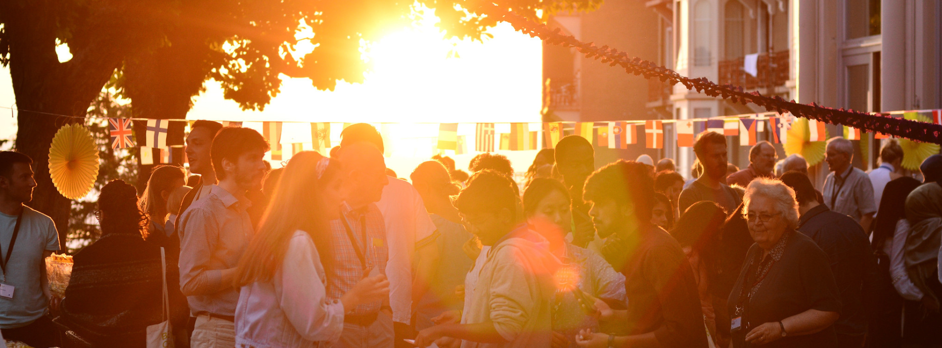 people, community, terrace, Caux Palace, sunset