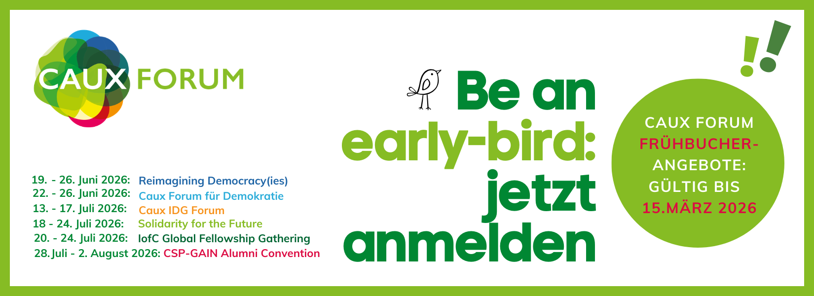 Caux Forum 2026 Early bird general banner DE