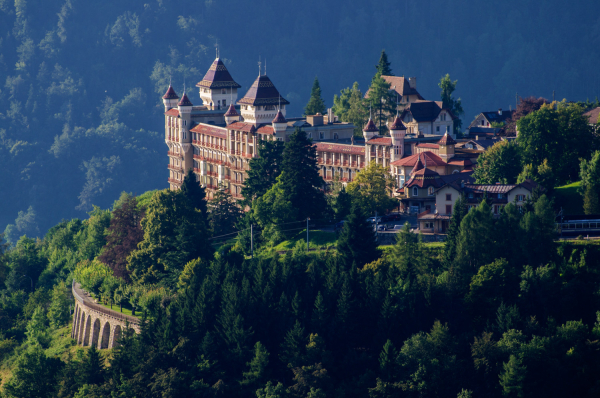 Caux Palace seen from afar on the mountain