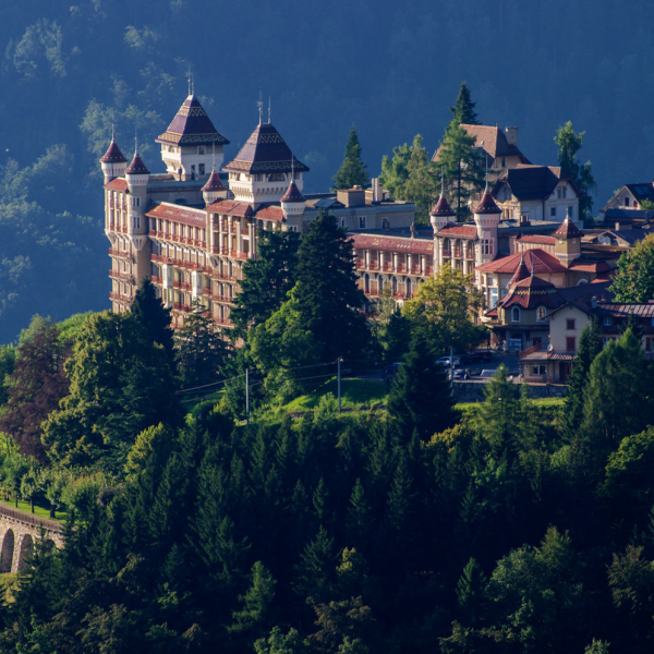 Caux Palace seen from afar on the mountain