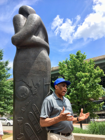 Tee Turner at the reconciliation statue (photo Rob Corcoran)